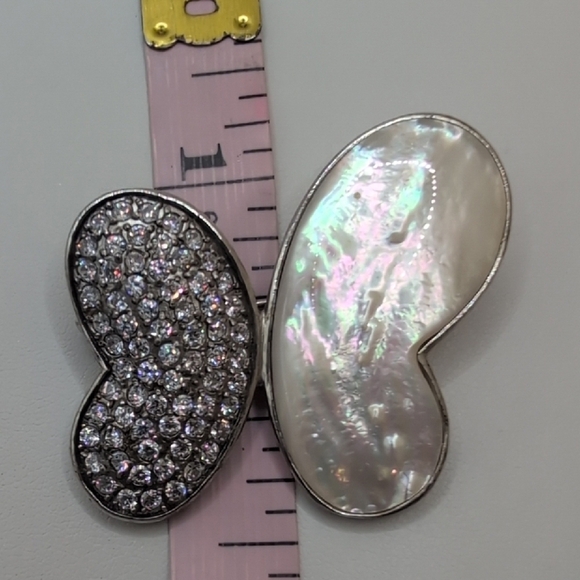 Sparkling Pave & Mother of Pearl Butterfly Brooch MOP Elegant 925 Statement Pin - Picture 3 of 4